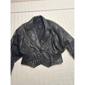Vintage 90s Byrnes & Baker Genuine Leather Cropped Moto Jacket Black Women’s M